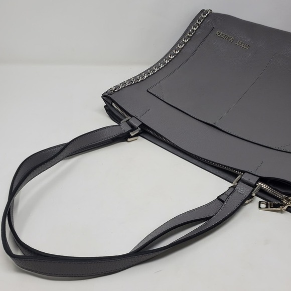 Steve Madden Tote Chain Embellished Shoulder Gray Bag - Picture 8 of 11